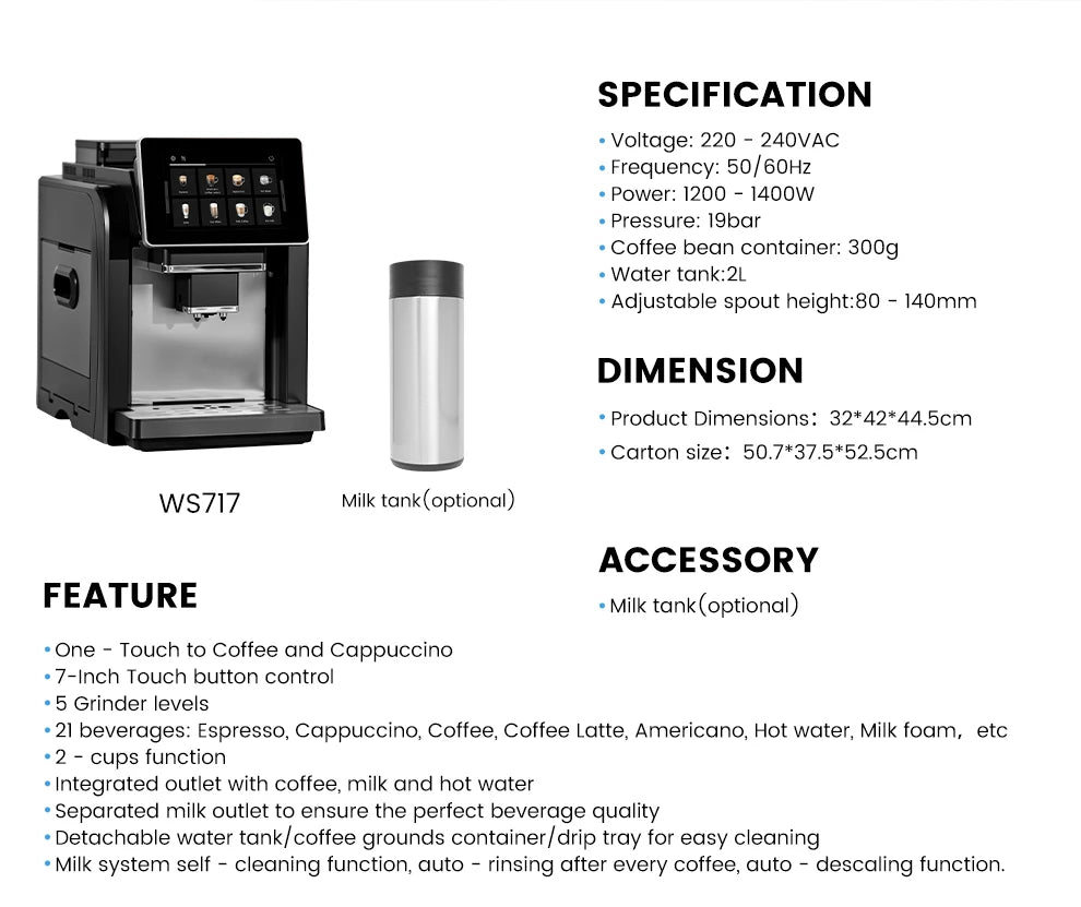 Mcilpoog WS817 -7"colorfAutomatic Espresso Machine