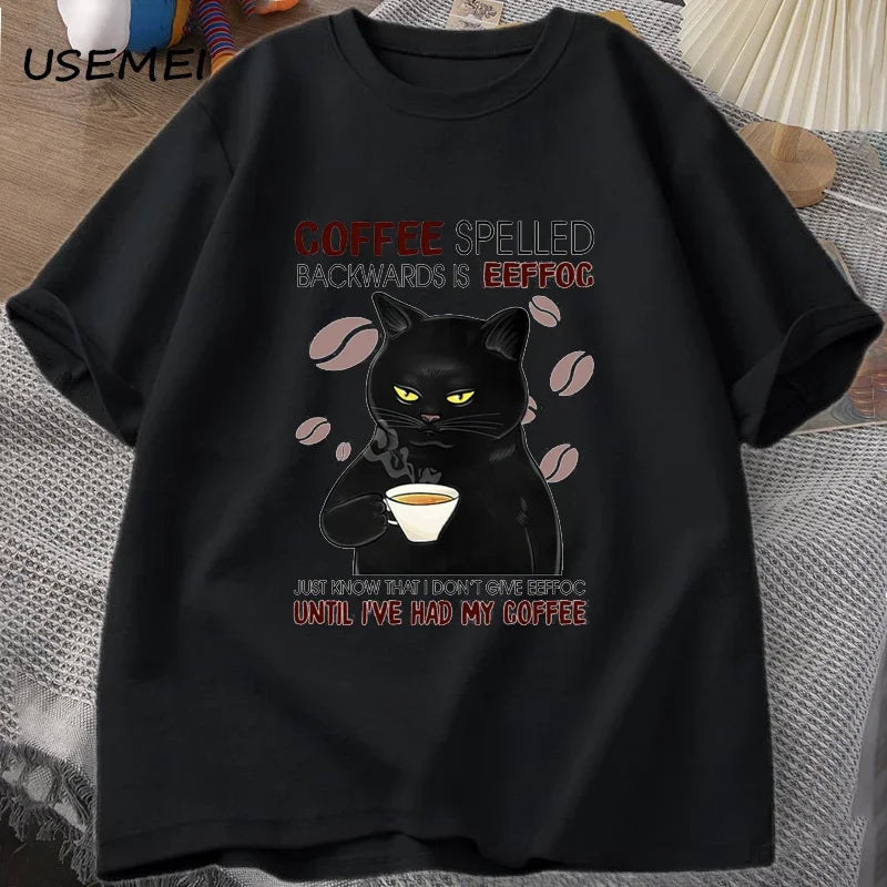 Coffee Spelled Backwards Cat T-Shirt