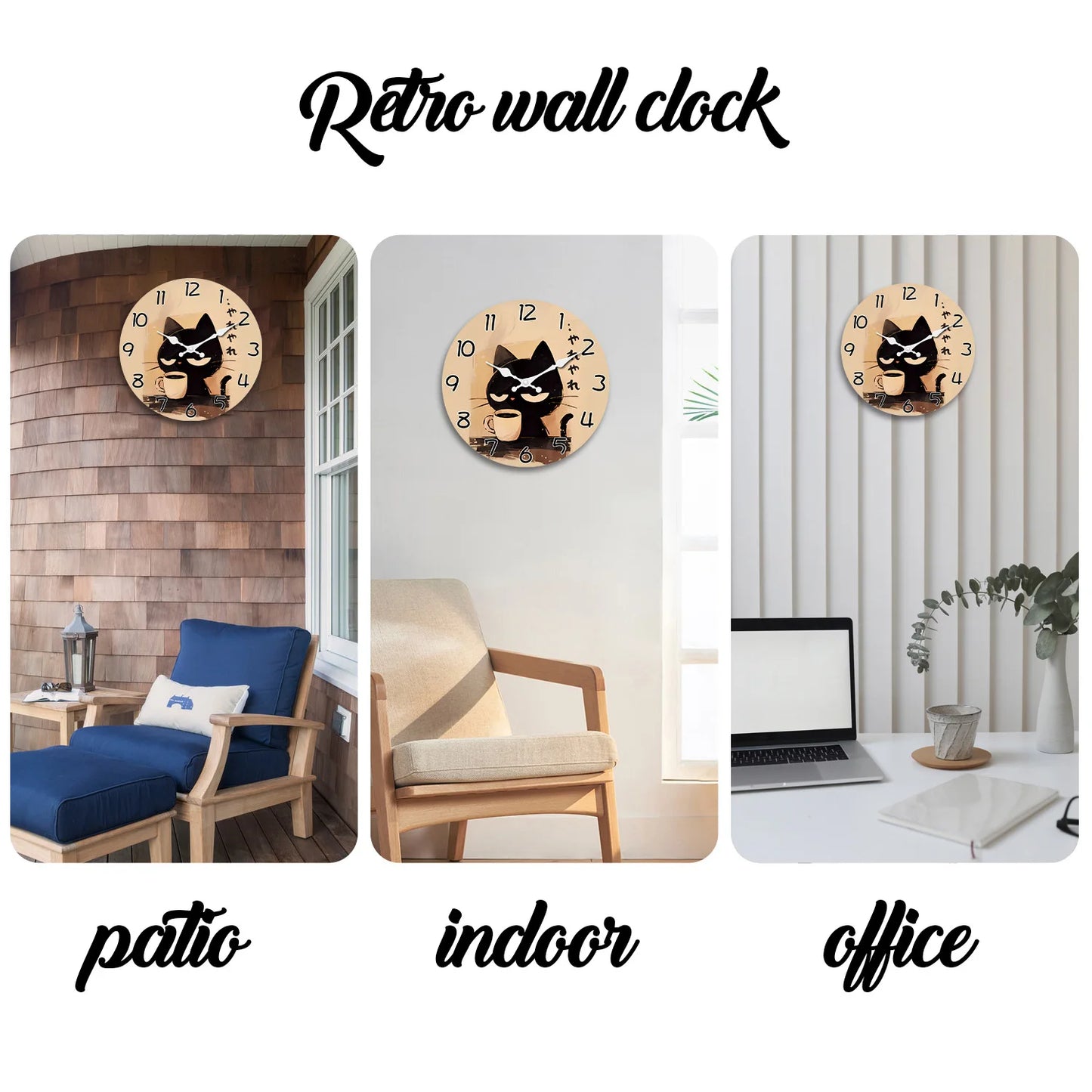 Cat Drinking Coffee Pattern Wooden Wall Clock