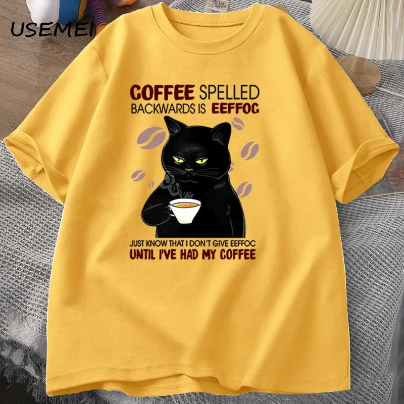 Coffee Spelled Backwards Cat T-Shirt