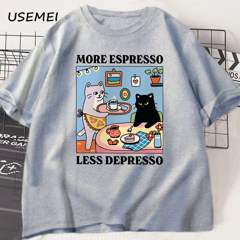 More Espresso Less Depresso Black Cat T-Shirt