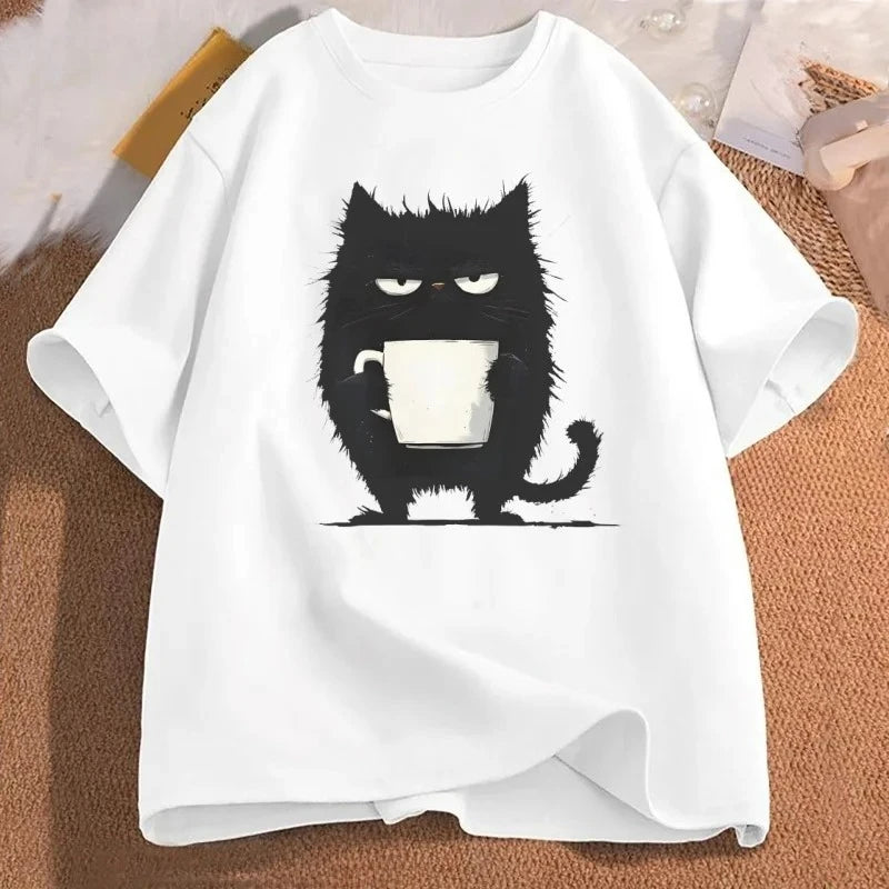 Funny Black Tired Cat T Shirt