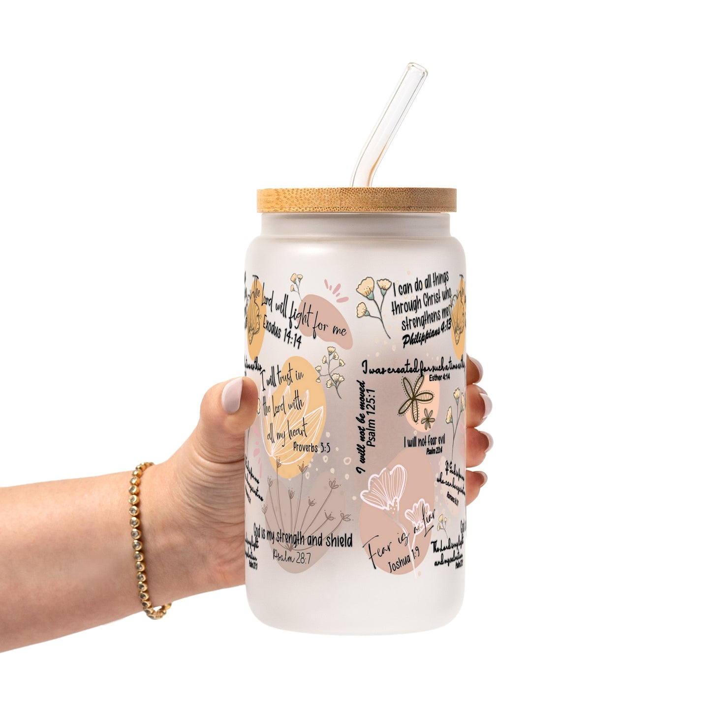 Christian Bible Verse Glass Cup, Mug & Tumbler with Lid and Straw