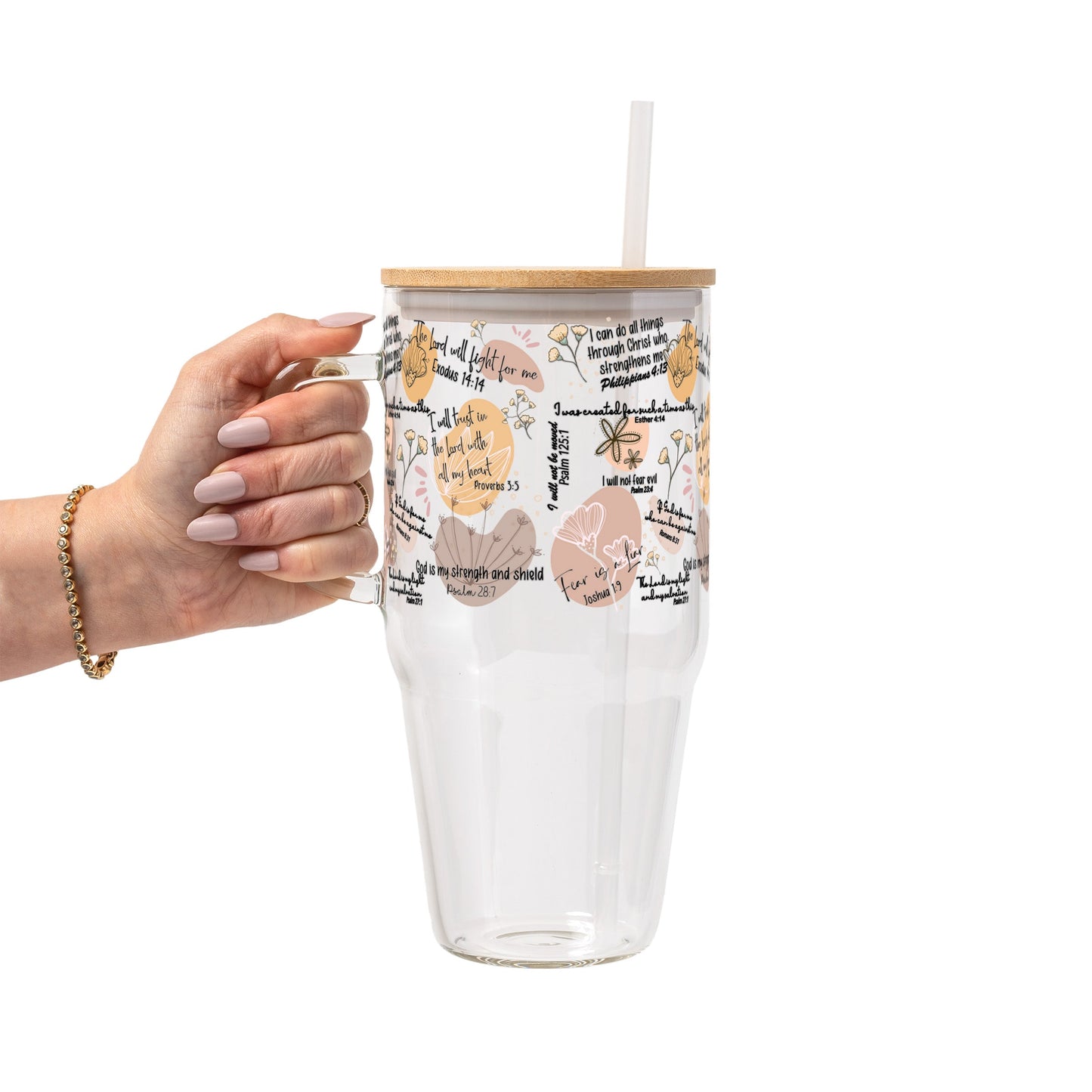 Christian Bible Verse Glass Cup, Mug & Tumbler with Lid and Straw