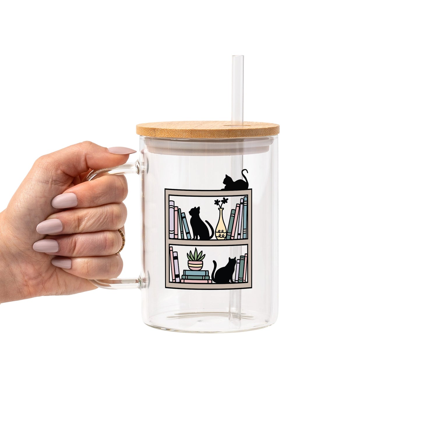 Shelf Cats Glass Cup, Mug & Tumbler with Lid and Straw