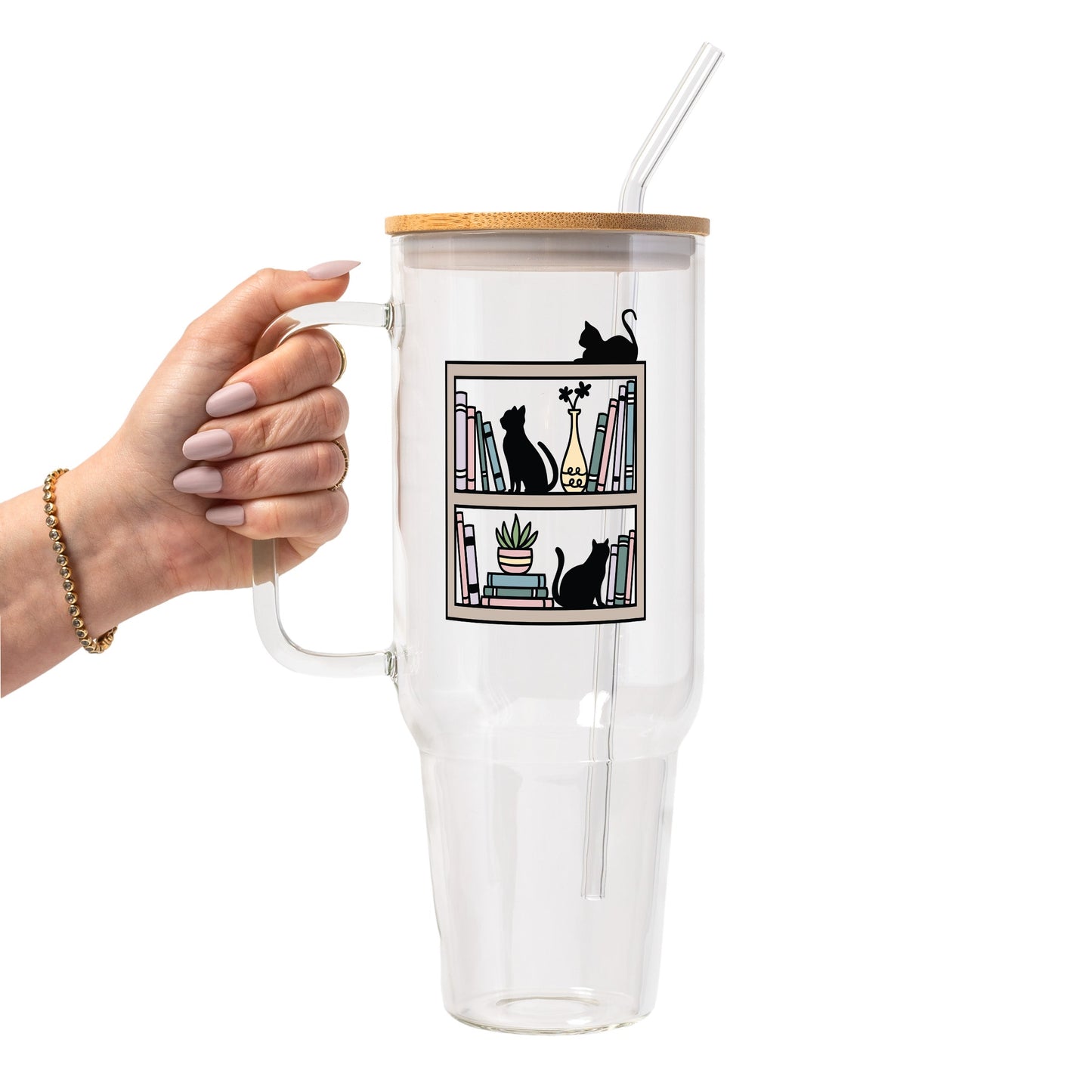 Shelf Cats Glass Cup, Mug & Tumbler with Lid and Straw
