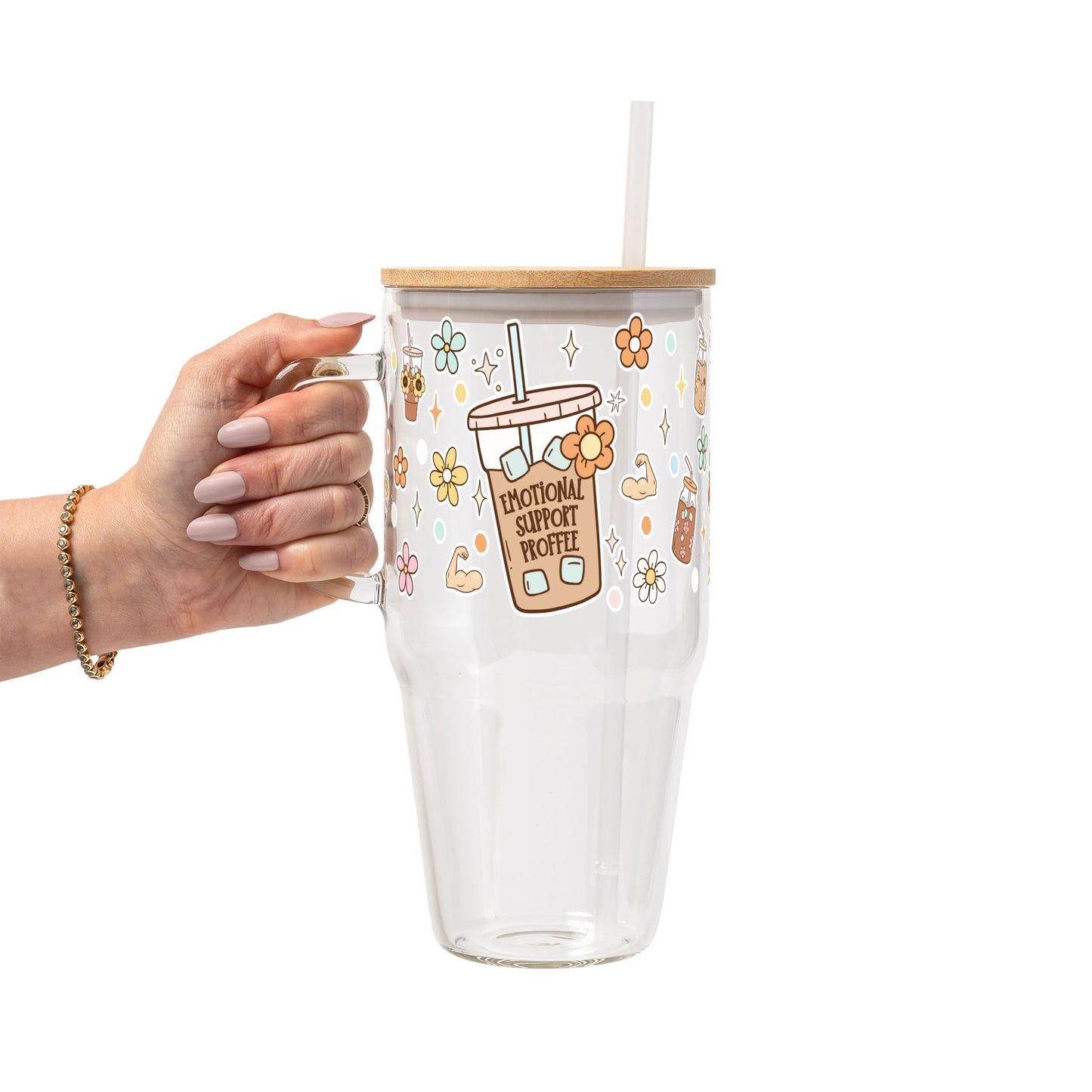 Emotional Support Jenna Bestie Glass Cup, Mug & Tumbler with Lid and Straw