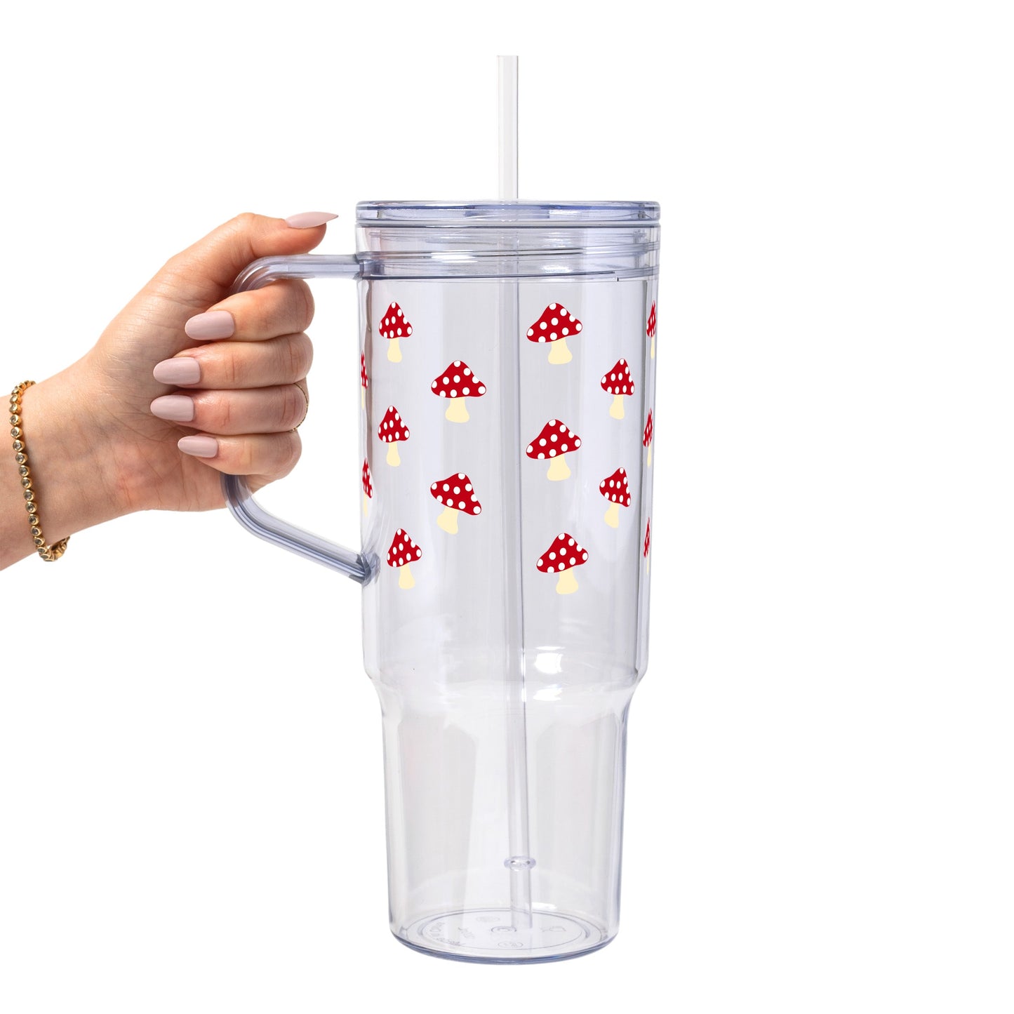 Red Mushroom Glass Cup, Mug & Tumbler with Lid and Straw