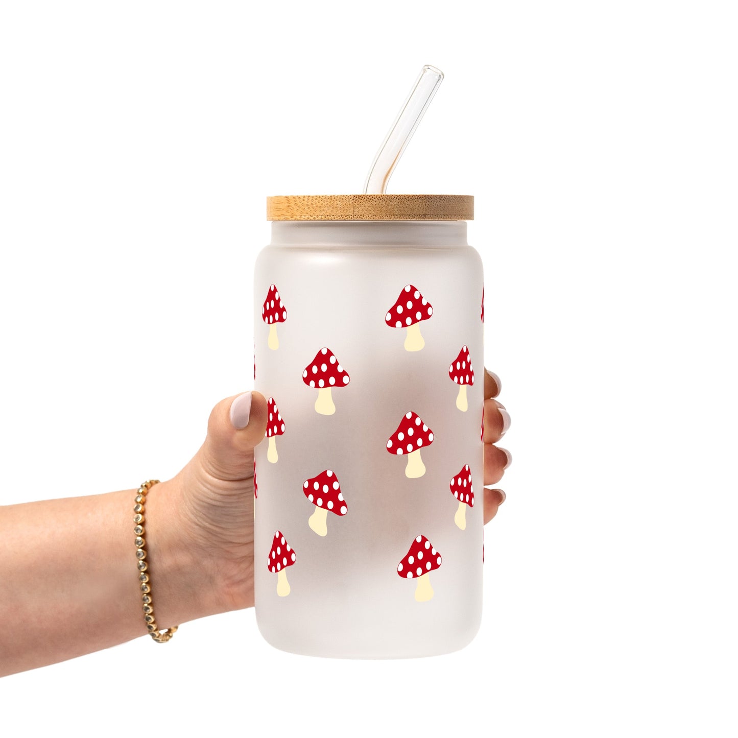Red Mushroom Glass Cup, Mug & Tumbler with Lid and Straw