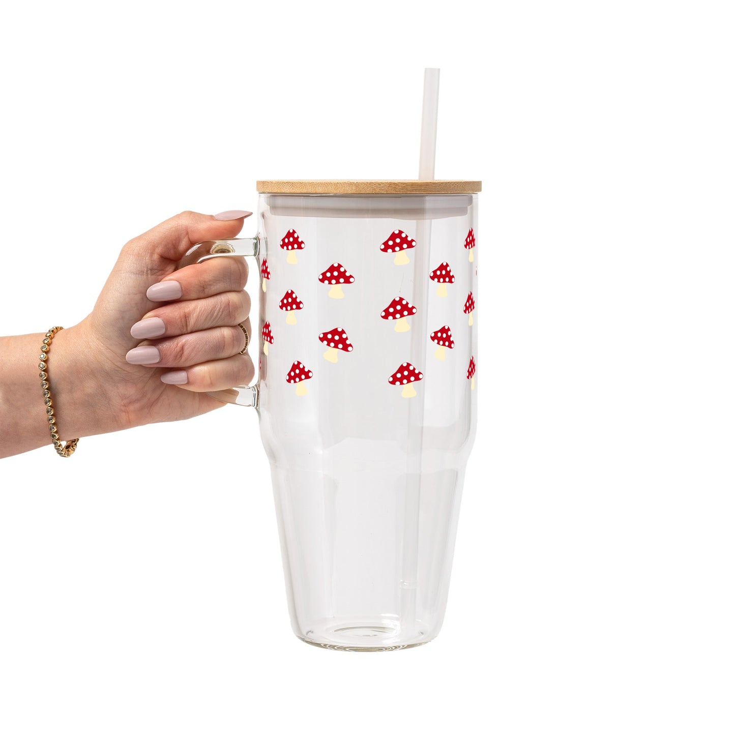 Red Mushroom Glass Cup, Mug & Tumbler with Lid and Straw